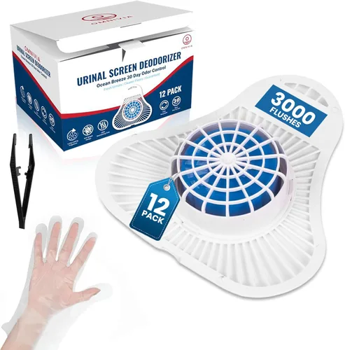 The ULTIMATE - Pasteles de orina para baño de hombres, hasta 3000 mechones, paquete de 12 desodorantes de pantalla de orinal, brisa oceánica, diseño