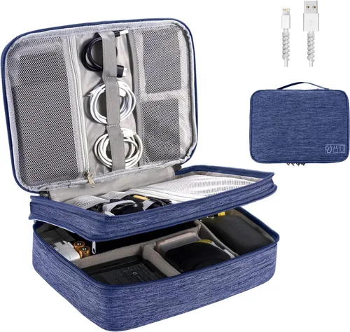 Miniatura 15 de OrgaWise Organizador electrónico, bolsa de accesorios electrónicos, organizador de cables de viaje de tres capas para iPad Mini, Kindle, discos