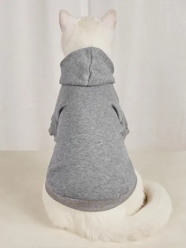 Miniatura 5 de QWINEE Sudadera básica con capucha para perro, suéter cálido para gatos, ropa para mascotas para Chihuahua, cachorro, gatito, perros pequeños y Gris