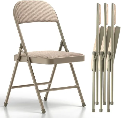 Miniatura 10 de Nazhura Paquete de 4 sillas plegables, juego de sillas de comedor de tela con cojín acolchado y respaldo, asiento interior y exterior para hogar