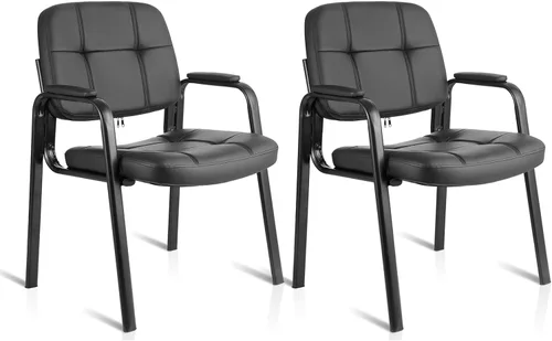Miniatura 11 de CLATINA Silla de recepción de oficina con reposabrazos acolchado de cuero regenerado, silla ergonómica para sala de espera, vestíbulo, reunión, Negro