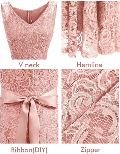 Miniatura 5 de Dressystar Vestido con encaje floral y cuello en V para mujer ideal para dama de honor fiesta y baile de graduación