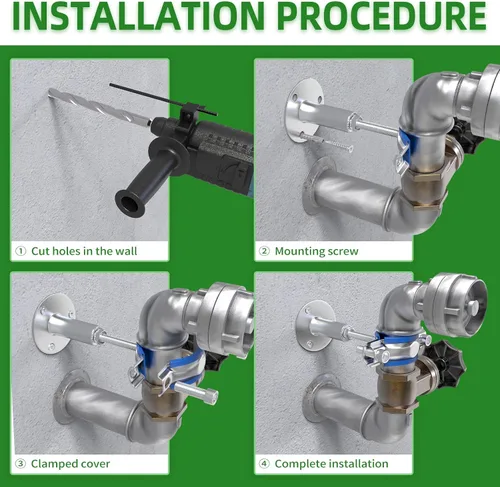 Miniatura 4 de TAISHER 3 piezas de acero inoxidable 304 para montaje en pared de montaje en techo, soportes de tubería ajustables, abrazadera de soporte de correa