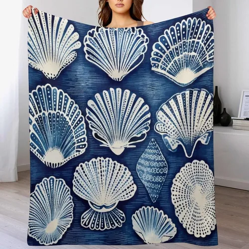 Miniatura 7 de Manta de conchas de mar azul para cama, manta náutica costera, manta de franela para sofá, cama, oficina para adultos, 30 x 40 pulgadas, manta suave