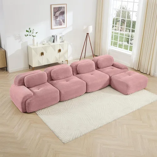 Miniatura 11 de Sofá modular sin hueso de 117 pulgadas, sofá modular en forma de L para sala de estar, sofá comprimido con asiento profundo, sofá nube de pana