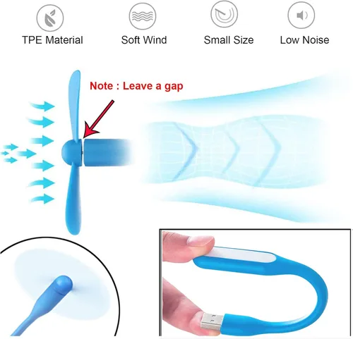 Miniatura 2 de Sokelinn-six Ventilador flexible USB, mini ventiladores de refrigeración portátiles alimentados por USB para banco de energía, portátil, cargador