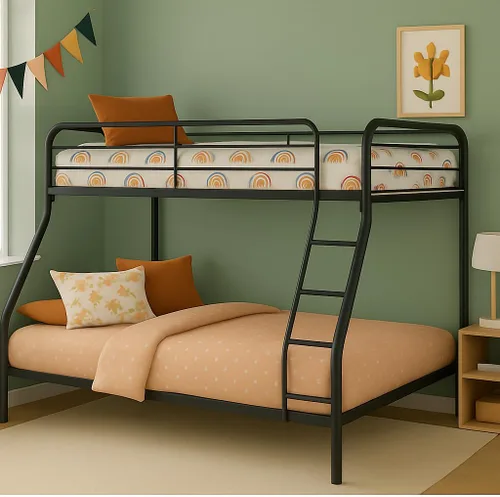 Naomi Home Litera de metal individual sobre tamaño matrimonial con barandillas de seguridad, capacidad de 800 libras, escalera en ángulo, Negro
