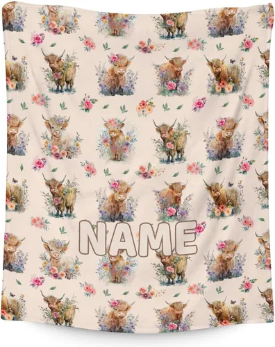 Miniatura 11 de Mercuryelf Highland Cow - Manta suave, mullida y cálida, 30 x 40 pulgadas, manta pequeña para regazo y cuna, color beige, bonito regalo para bebé