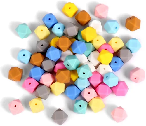 Miniatura 8 de 60 cuentas de silicona, cuentas hexagonales de silicona de 0.555 pulgadas a granel, cuentas sueltas de silicona poligonal grandes para llavero