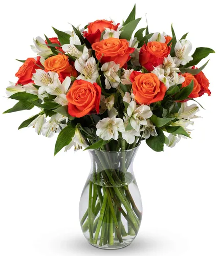 Miniatura 6 de Benchmark Bouquets - Rosas clásicas y alstroemeria (jarrón de cristal incluido) - Flores frescas para entrega al día siguiente - Regalo