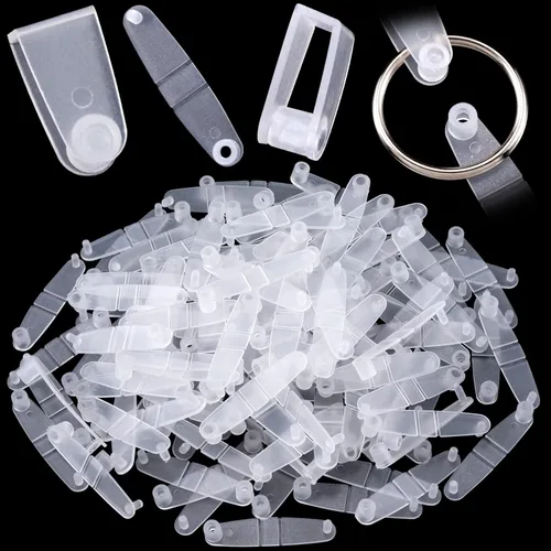 Miniatura 11 de OIIKI 100 clips de plástico para llavero, acrílico negro, pestañas a presión, tarjetero para llaves, anillos, oficina, tarjetas de crédito