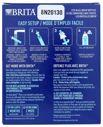 Miniatura 2 de Filtros de repuesto para botella de agua Brita, sin BPA, reemplazan 1,800 botellas de plástico al año, duran dos meses o 40 galones, incluye 3