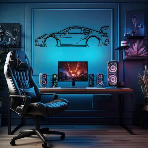 Miniatura 2 de DecoSoul Arte de Pared de Metal con Silueta de Coche 911, Coche Deportivo, Decoración de Línea de Silueta Automotriz, Cueva de Hombre, Regalo