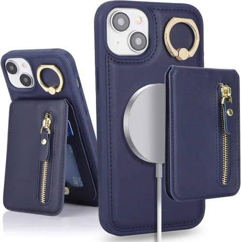 Miniatura 17 de para iPhone 14 Funda con soporte magnético Magsafe compatible, llavero de cuero PU plegable con soporte desmontable, funda tipo cartera 2-en-1