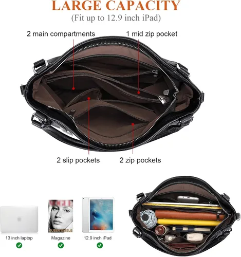 Miniatura 7 de Over Earth Bolsos de cuero suave para mujer, bolso de hombro tipo hobo grande