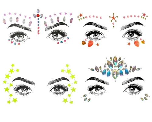Miniatura 16 de Adhesivos de gemas para la cara de sirena con purpurina, diamantes de imitación para festival, joyas, cristales para la cara, ojos y cuerpo, 6