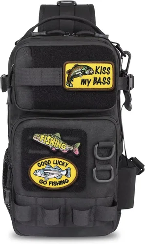 Miniatura 8 de Dovesun Mochila de pesca pequeña con cajas de aparejos, bolsa de pesca con parches bordados de bricolaje, bolsa de aparejos de regalo para hombres