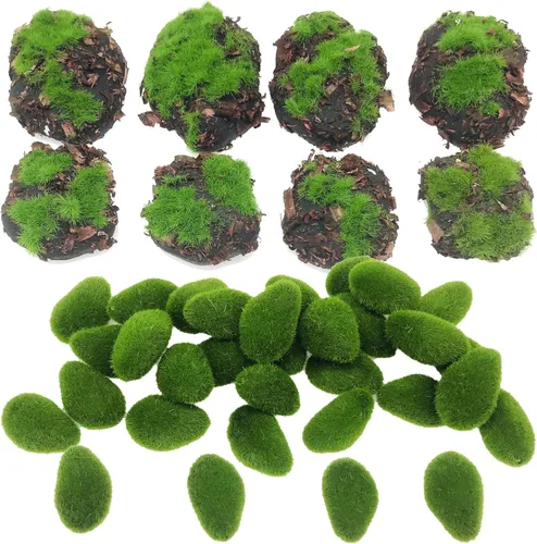 Miniatura 10 de Woohome 30 piezas de 3 tamaños de rocas artificiales de musgo decorativo, bolas de musgo verde, decoración de musgo falso para arreglos florales, 30