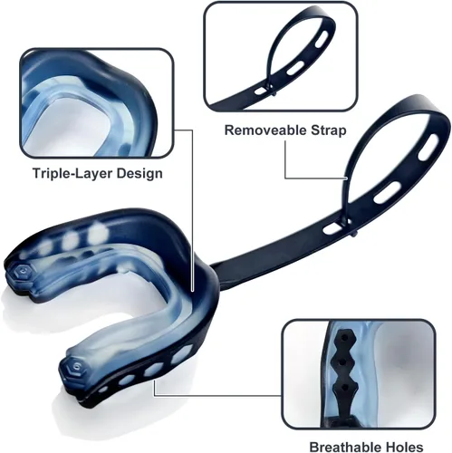 Miniatura 3 de Paquete de 2 protectores bucales de fútbol juvenil con correa y funda, protectores bucales deportivos para adultos, para fútbol, boxeo, baloncesto
