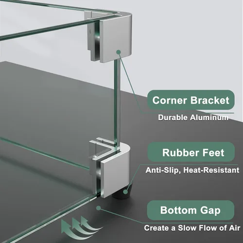Miniatura 4 de GASPRO Protector de Vidrio para Chimenea de 35.5 x 15.5 Pulgadas para Mesa de Chimenea Rectangular, Panel de Vidrio Templado Grueso y Robusto
