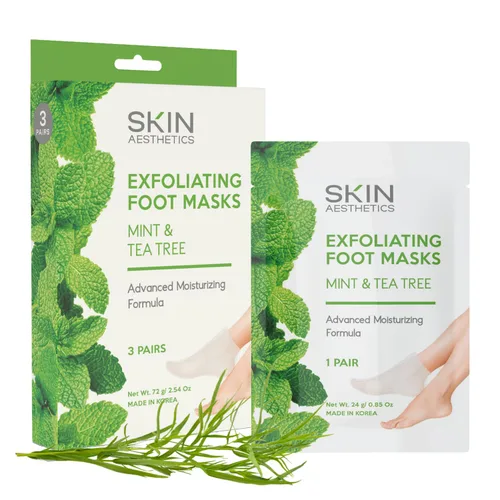 Skin Aesthetics Máscaras de pies de menta y árbol de té, reparan y suavizan los pies agrietados, hidratantes y exfoliantes, cuidado de la piel