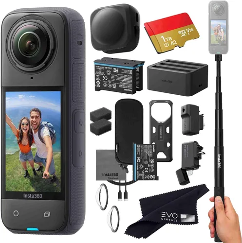 Insta360 X4 Pro Bundle-8K Cámara de acción 360 impermeable con video 8K 360 HDR, | El paquete incluye selfie Stick, 2 baterías adicionales,