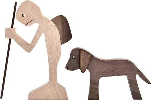 Miniatura 13 de ISHINE Wood Decor Wooden Statue Man and Dog Figurine Handmade Carved Creative Home Office Gift for Men Women Accents Decoration Natural ECO Friendly