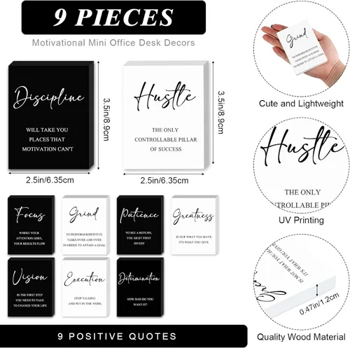 Miniatura 2 de Yulejo 9 mini letreros inspiradores de madera para oficina con definición positiva, estante de decoración de escritorio, regalo de alegría