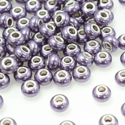 Miniatura 4 de Decoendiy Cuentas europeas de agujero y espaciador – 100 piezas de perlas de imitación, resina plana redonda pulida, para pulseras y collares
