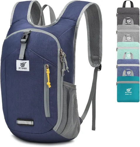 Miniatura 10 de SKYSPER Mochila de senderismo pequeña plegable de 10 litros, plegable, ligera, para senderismo, viaje, para mujeres y hombres Cian
