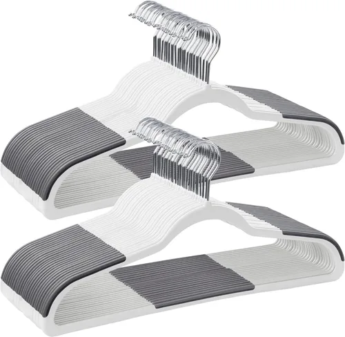 Miniatura 8 de SONGMICS Perchas de ropa, paquete de 50 perchas de plástico, ahorro de espacio, gris claro y gris oscuro UCRF50G Gris claro + gris oscuro