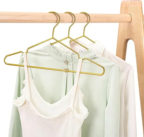 Miniatura 4 de Paquete de 30 perchas de acero inoxidable dorado para ropa, ganchos de metal con alambre fuerte, perchas estándar, ideales para uso diario, 17.7