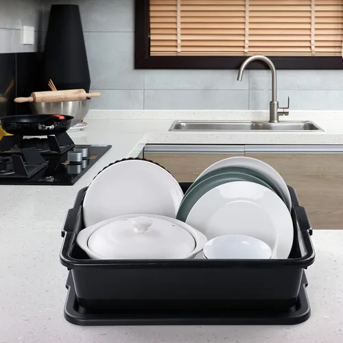 Miniatura 4 de Paquete de 3 cajas de plástico con tapa, tinas de autobús comerciales, 13 L, color negro