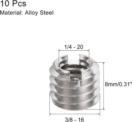 Miniatura 2 de uxcell Adaptador de tornillo de conversión macho de 1/4" hembra a 3/8" de altura de 0.31 pulgadas para trípode de cámara de acero de aleación