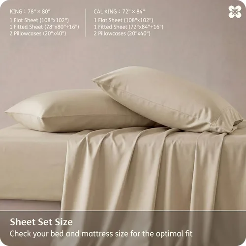 Miniatura 7 de Bedsure Juego de sábanas de tamaño King, sábanas refrescantes King, rayón derivado del bambú, bolsillo profundo de hasta 16 pulgadas, sábanas 03