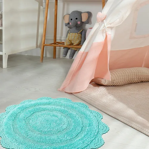Miniatura 2 de Chardin home Alfombra de baño de ganchillo turquesa, alfombrilla de baño redonda 100% algodón con borde de ganchillo artesanal hecho a mano, 24