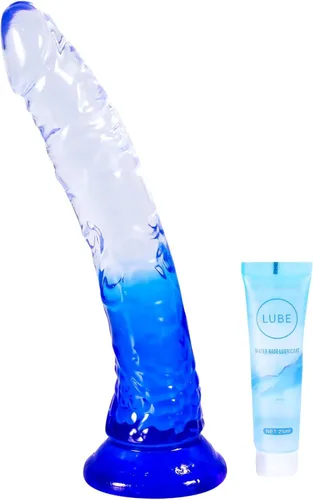 Miniatura 33 de Juguetes sexuales suaves y realistas de 9.4 pulgadas con ventosa para jugar con manos libres, pene grueso azul-morado adecuado para Violeta-Azul