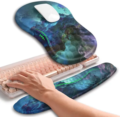 Miniatura 11 de Hokafenle Combinación 2 en 1, reposamuñecas para teclado ondulado y alfombrilla ergonómica para mouse con curvatura, soporte de muñeca para aliviar