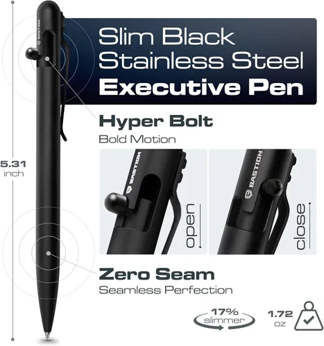 Miniatura 2 de BASTION® Bolígrafo de Mecanismo Bolt Action Delgado de Lujo, Bolígrafo EDC Duradero con Punta Fina, Bolígrafo Profesional para la Escuela y el acero
