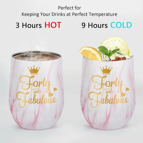 Miniatura 2 de GINGPROUS Regalos de cumpleaños número 40 para mujeres, esposa, mamá, amigas, compañeras de trabajo, vaso de vino de cuarenta y fabulosos para 40