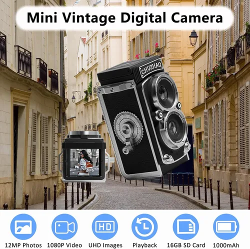 Miniatura 2 de CHUZHAO - Mini cámara digital vintage, estilo retro, punto y disparo, enfoque automático de video y foto de 1080P, cámara de bolsillo compacta