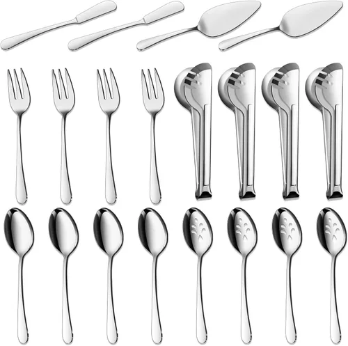 BEWOS Utensilios para Servir, Juego de 20 Piezas Grandes, Cucharas para Servir, Cucharas Ranuradas, Pinzas y Tenedores para Servir, Servidor de