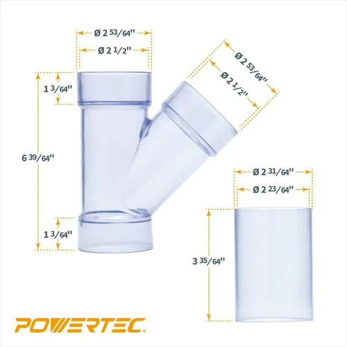 Miniatura 4 de POWERTEC 2-1/2 Pulgadas ID Y Adaptador para Tubos de Recolección de Polvo de 2-1/2 Pulgadas OD, Adaptadores y Accesorios con Unión para Conector