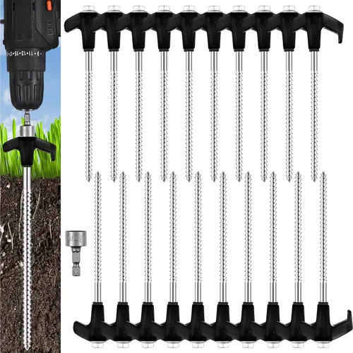 Miniatura 11 de Hicarer 20 estacas de 8 pulgadas para tienda de campaña, estacas de metal de tierra resistentes para inflables con cabezal hexagonal para tienda