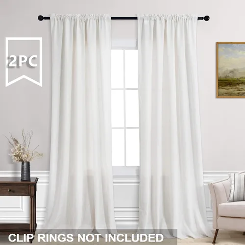 Miniatura 84 de KOUFALL Juego de 2 cortinas de puerta francesa, cortinas de lino para puerta/ventana, cortina transparente boho para cristal lateral delantero