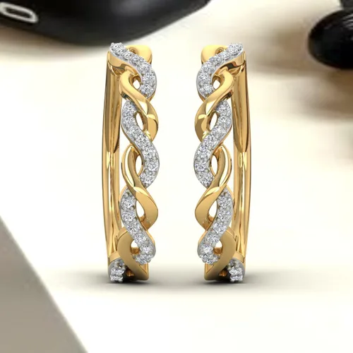 Miniatura 7 de Aretes de aro trenzados de diamantes de 15 quilates en oro de 10 quilates