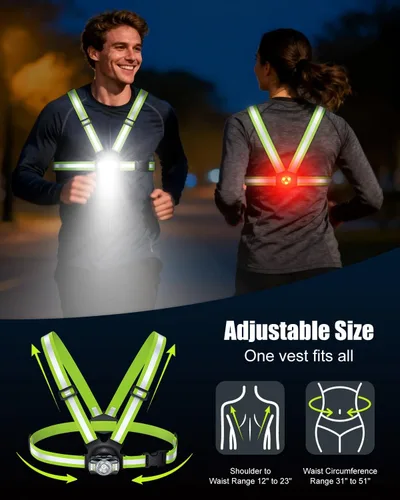 Miniatura 8 de Luces de Correr para Corredores, Luz de Correr de 500 Lúmenes con Luz de Alerta Roja Trasera, Haz Ajustable de 45° e Impermeable IPX4, Chaleco