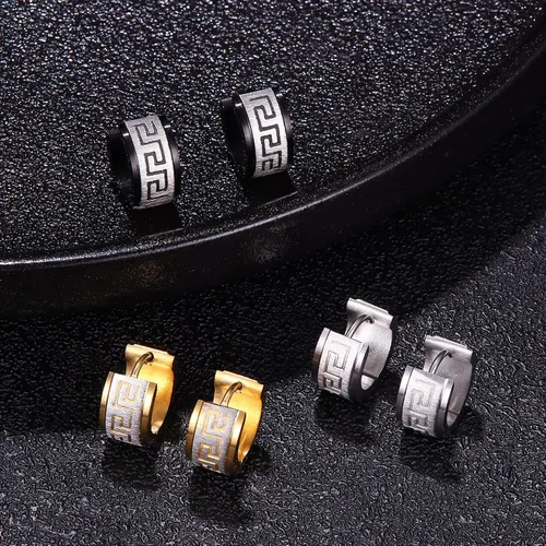 Miniatura 7 de Jstyle arete en forma de círculo de acero inoxidable, con modelo griego, para hombre y mujer., acero inoxidable, E9345-s