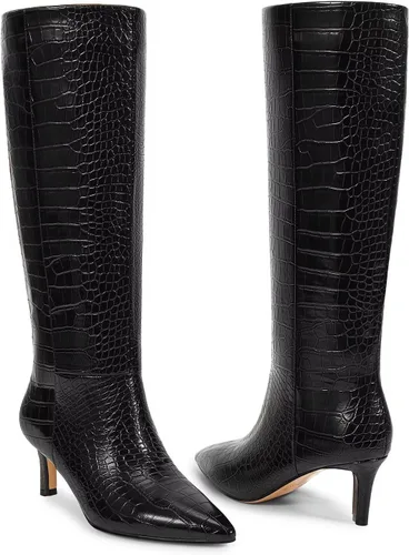 Miniatura 24 de wetkiss Botas altas hasta la rodilla para mujer, con tacón de gatito y diseño de punta puntiaguda, clásicas y sexys