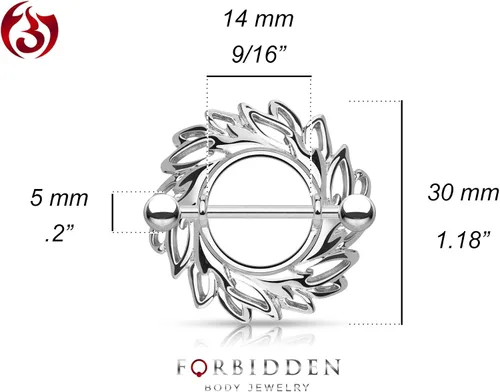 Miniatura 2 de Forbidden Body Jewelry - Par de piercings de acero quirúrgico con forma de círculo de hojas, púas de 9.0in